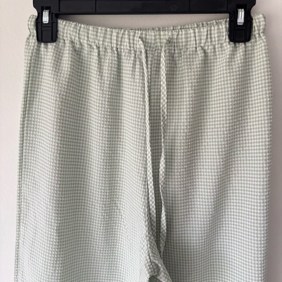 Princess Polly Green White Gingham Plaid Wide Leg Pant Flowy Drawstring Waist - Picture 6 of 8